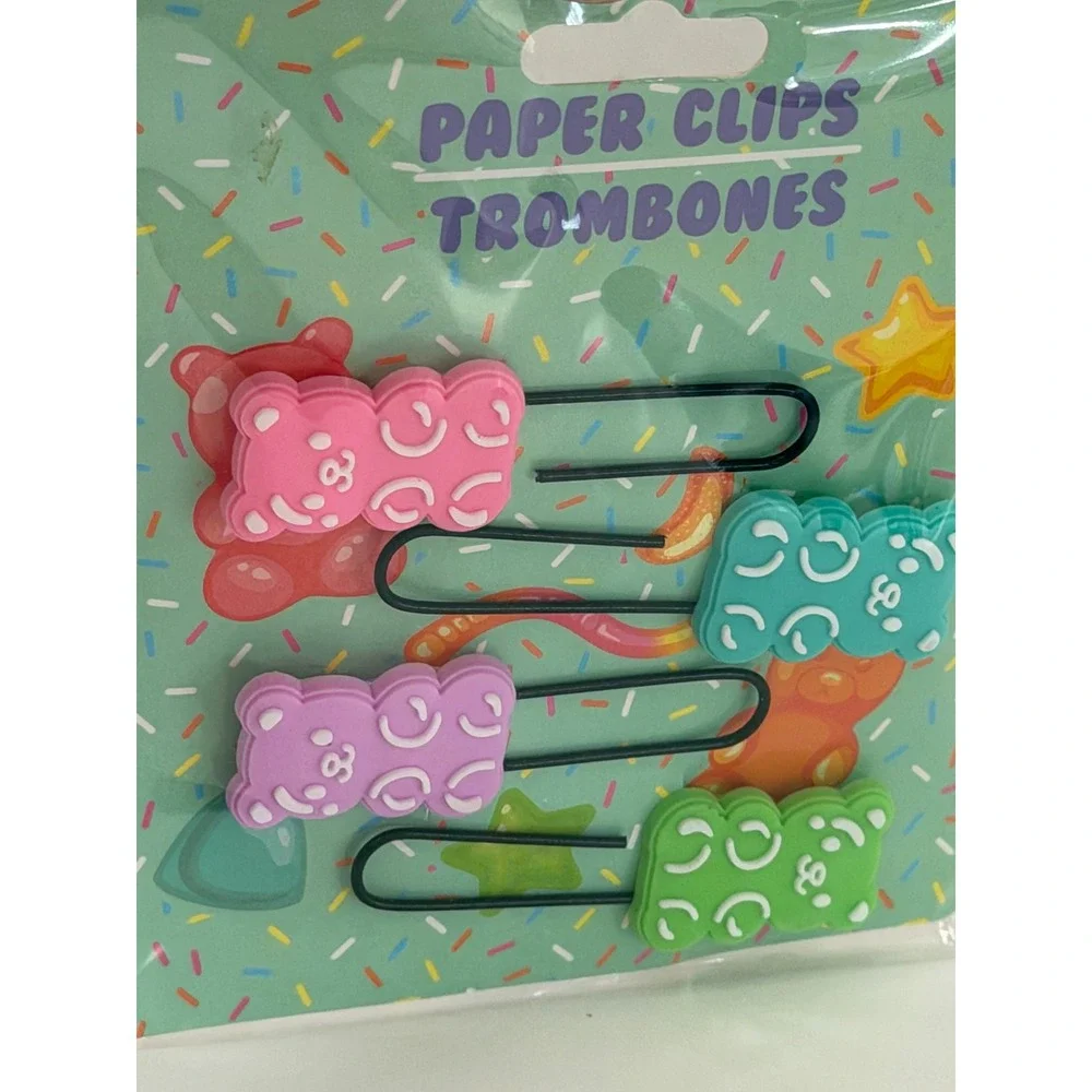 Gummy Bear Paper Clips 4pc Set Pink Purple Teal Green Silicone Charms N2411993